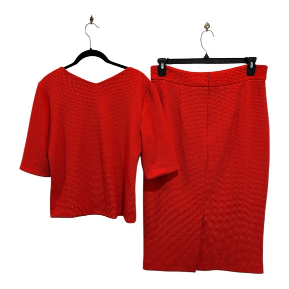 Ann Taylor Outfit Womens 12 Orange Textured Top &‎ Skirt Set Midi Length Split - Picture 2 of 15